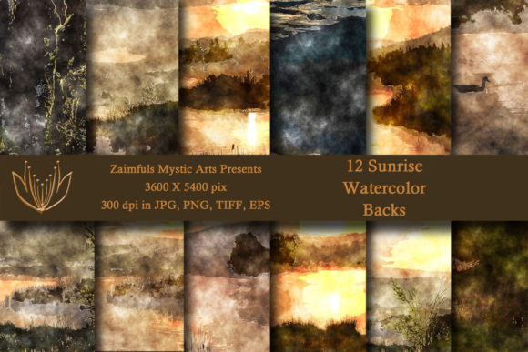 12 Sunrise Watercolor Backs Illustrations