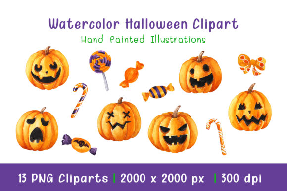 13 Watercolor Halloween Clipart and Illustrations