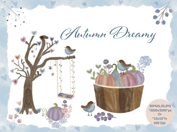Autumn Dreamy Watercolor Clipart and Illustrations