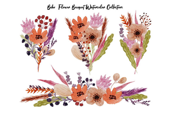 Boho Bouquet Flower Watercolor Illustrations