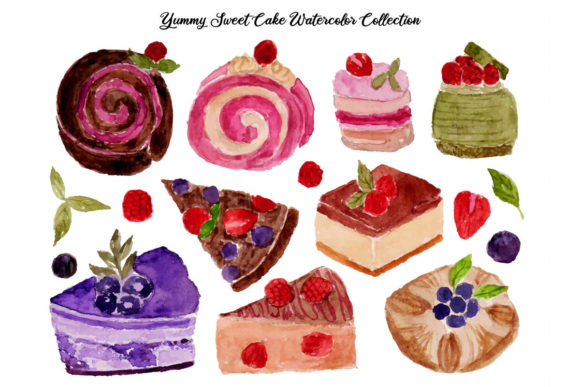 Cakes and Sweets Watercolor Illustrations
