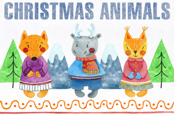 Christmas Animal Watercolor Clipart: Festive Illustrations