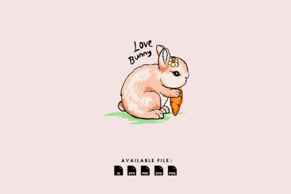 Cute Bunny Eating Carrots Watercolor Illustrations