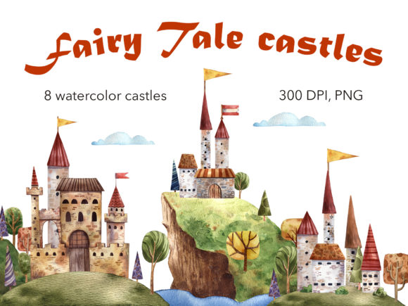 Fairy Tale Castles - Watercolor Clipart