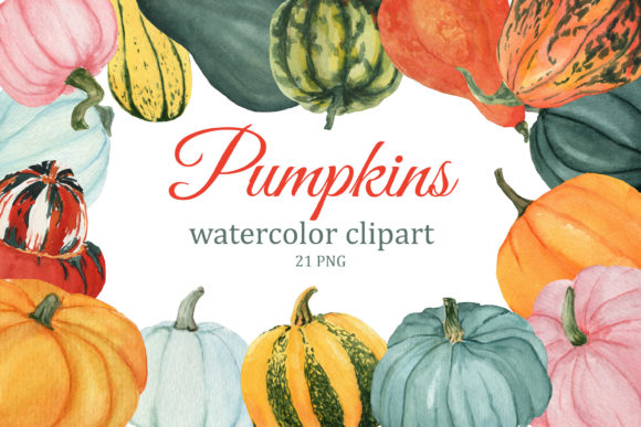 Fall Pumpkins Watercolor Clipart, Autumn Illustrations