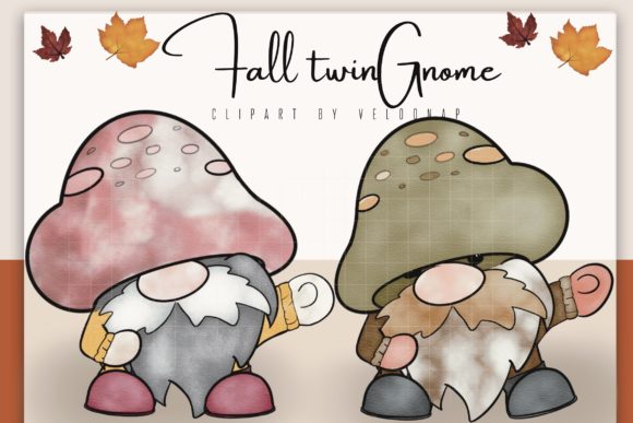 Fall Twin Gnome Watercolour Illustrations
