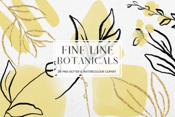 Fine Line Floral, Yellow Watercolour Illustrations