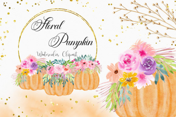 Floral Pumpkin Watercolor Clipart and Illustrations
