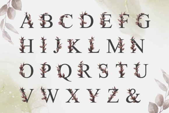 Greenery Watercolor Floral Alphabet Set and Illustrations