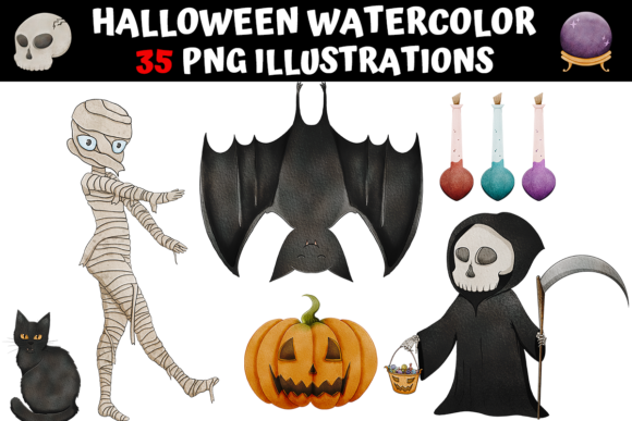 Halloween Watercolor PNG Bundle