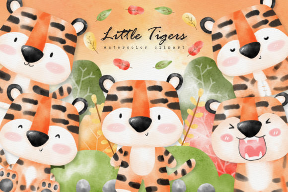 Little Tigers Jungle Watercolor Clipart