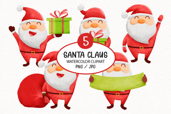 Santa Claus Watercolor Clipart and Illustrations