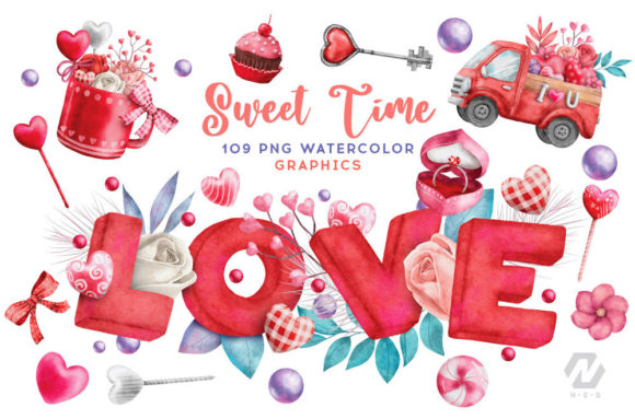 Valentine Sweet Love Watercolor Clipart