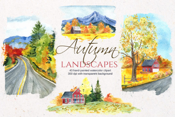 Watercolor Autumn Landscapes Illustrations