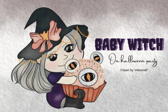 Watercolor Baby Witch on Halloween Party Illustrations