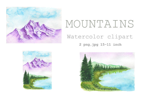 Watercolor Clipart Mountains PNG Digital Illustrations