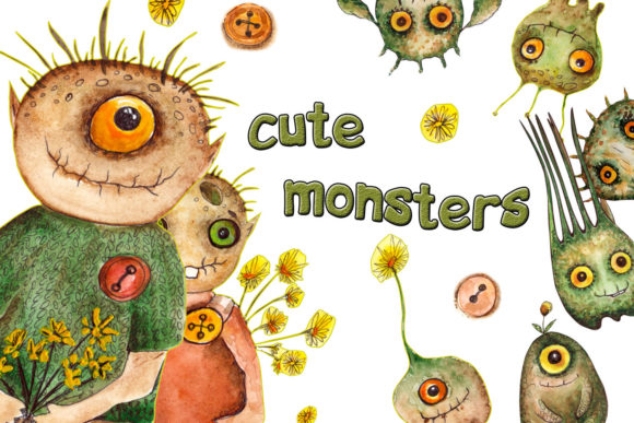 Watercolor Collection of Cute Monsters Illustrations