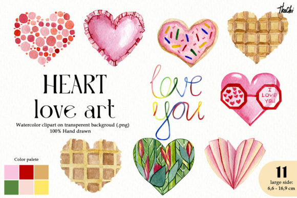 Watercolor Cute Heart Love Clipart and Illustrations