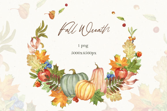 Watercolor Fall Wreath Clipart and Illustrations