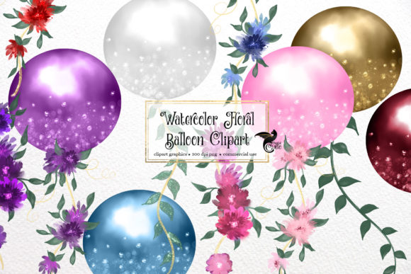 Watercolor Floral Balloons Clipart and Illustrations