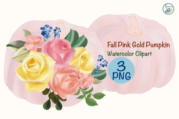 Watercolor Floral Pink Pumpkin Illustrations