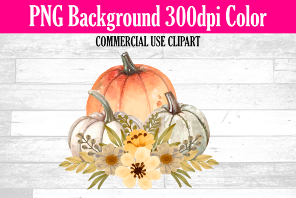 Watercolor Floral Pumpkins Fall Autumn Illustrations