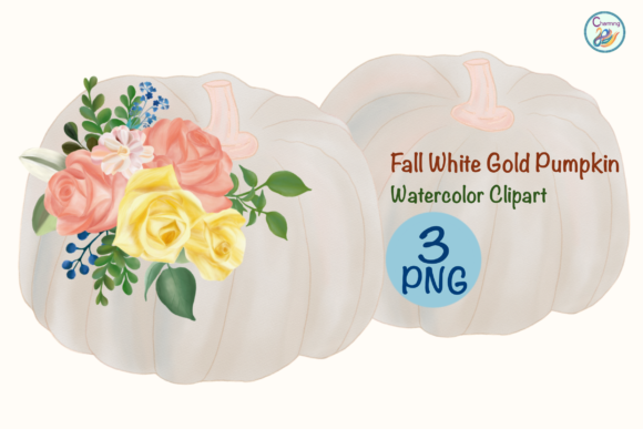 Watercolor Floral White Pumpkin Illustrations