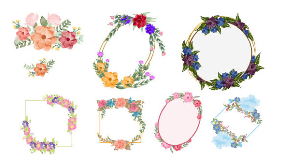 Watercolor Flower Frame Set Floral Art Illustrations