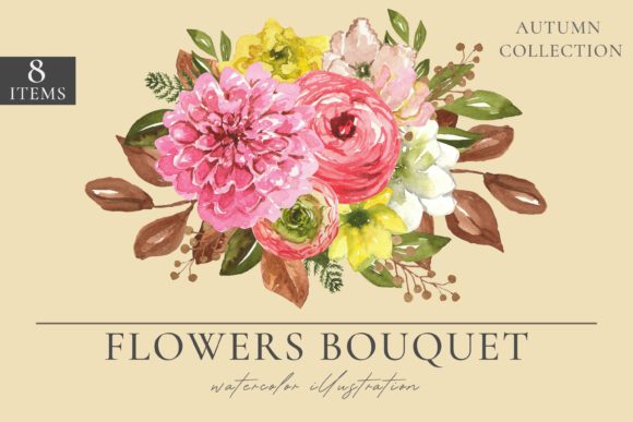 Watercolor Flowers Autumn Bouquet Set
