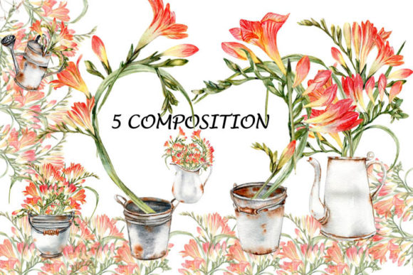 Watercolor Old Rusty Freesia Clipat Illustrations