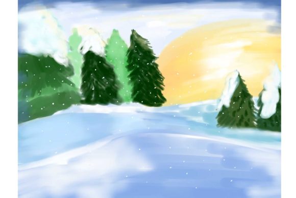 Watercolor Painting Sunset Landscape Illustrations
