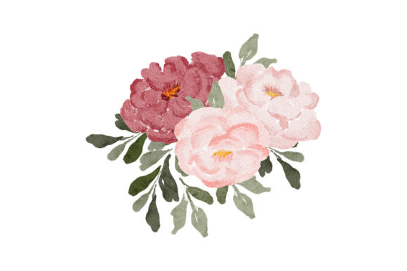 Watercolor Peony Flower Arrangement Illustrations