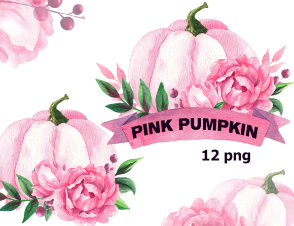 Watercolor Pink Pumpkin Clipart