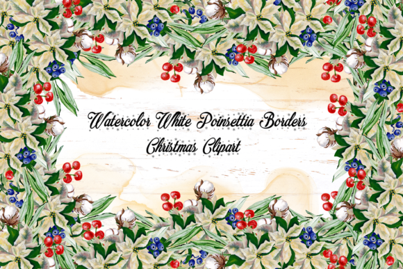 Watercolor Poinsettia Cotton Borders and Illustrations
