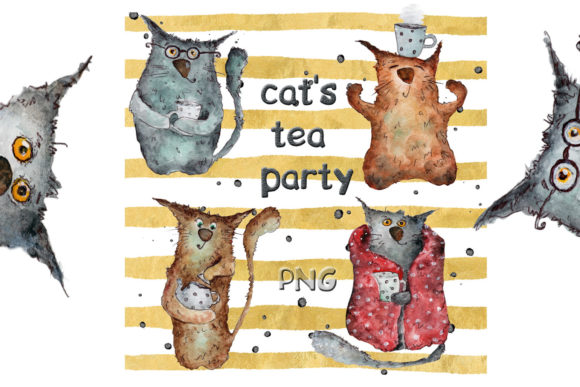 Watercolor Set Cats Clip Art Png 300dpi Illustrations