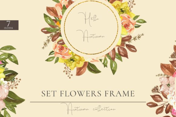 Watercolor Set of Autumn Frames Flower Illustrations