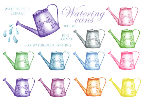 Watering Can Watercolor Clipart Illustrations